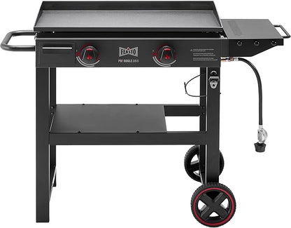 FEASTO 28" 2-Burner Propane Gas Griddle, 30,000 BTU, 458 Sq. In., Black | Outdoor Heavy-Duty Flat Top Grill with Front Grease Cup, Side Table & Wheels for Camping, Tailgating & Backyard