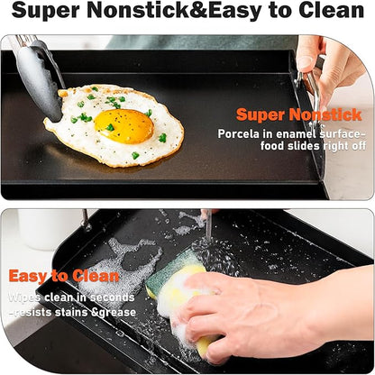 Nonstick Nanoceramic Griddle Plate, Pre-Seasoned Heavy-Duty Flat Top Insert, Universal Outdoor Cooking Griddle for Gas Grill/Charcoal/Gas Stove, Camping, Tailgating, Parties & Backyard BBQ, 17"x13"