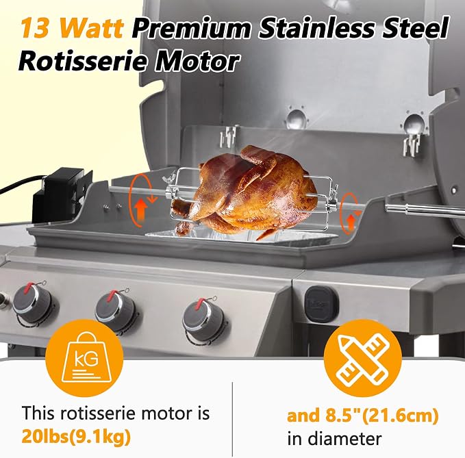 7652 Grill Rotisserie Kit for Genesis II/Genesis II LX 200/300 Series,7652 Stainless Steel Rotisserie Suitable for All Kinds of Meat,for Family Picnic,Camping