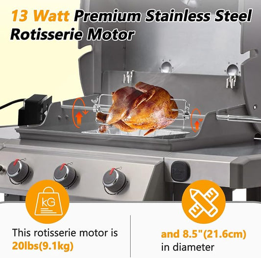 7652 Grill Rotisserie Kit for Genesis II/Genesis II LX 200/300 Series,7652 Stainless Steel Rotisserie Suitable for All Kinds of Meat,for Family Picnic,Camping