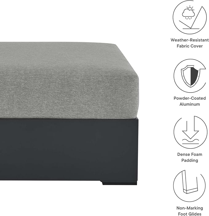Modway Tahoe Aluminum Ottoman Gray with Weather-Resistant Cushion-Ideal as Outdoor Footstool, Patio or Sunroom Furniture