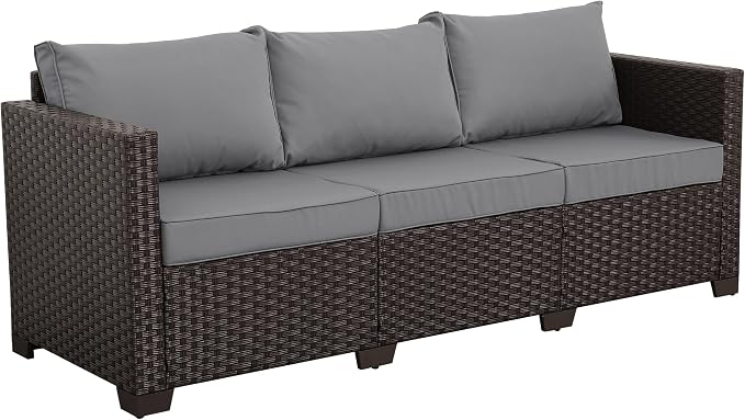 Rattan Star Wicker Patio Sofa Outdoor Furniture Outdoor Couch Deep Seat Sofa High Backrest with Waterproof Cover and Non-Slip Cushions, Grey