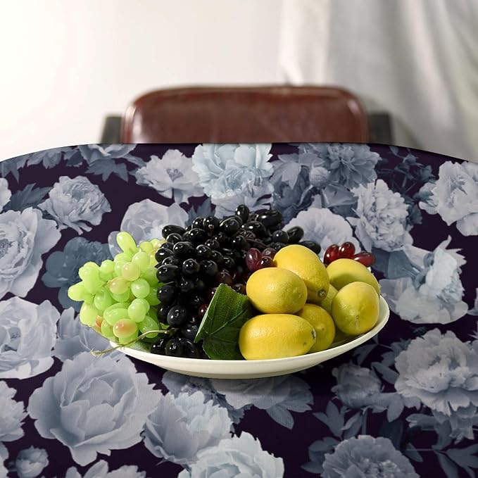 Vintage Florals Tablecloth, Gothic Black Garden Peonies Flowers Rustic Roses Boho Botanical Plant Water Resistant Wipeable Table Cover for Picnic Party Holiday Kitchen Dinner Table 55"x75"