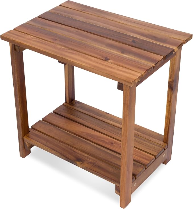 Shine Company Indoor/Outdoor Providence Rectangular Acacia Wooden Side Table, Oak