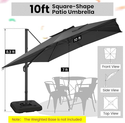 Hoteel Patio Umbrella - 10ft Cantilever Umbrella Outdoor for Patio, Offset Umbrellas with Double Top Vent, UV resistant, Large Table Umbrella on Clearance for Deck, Pool, Market, Backyard - Gray