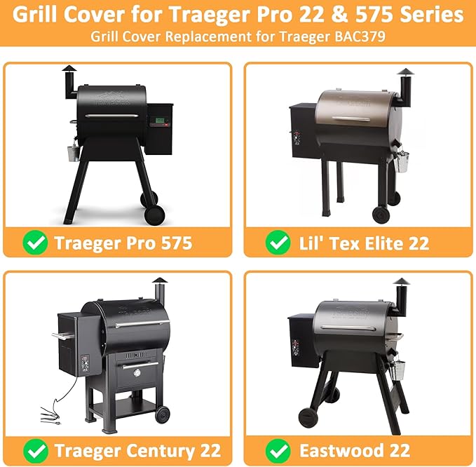 Grill Cover for Traeger Pro 22/575 Series, Waterproof Smoker Cover for Traeger Lil'Tex Elite, Eastwood, Z-Grill Series Smoker Grills, 600D Wood Pellet Smoker Cover for Pro 22/575 Grill