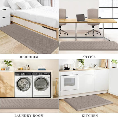 Kitchen Mat [2 PCS] Cushioned Anti-Fatigue Floor Mat Water Resistant Non-Skid Kitchen Mats and Rugs Ergonomic Comfort Foam Kitchen Rugs Standing Mat for Floor Office Sink (Khaki,20"x30"+20"x60")