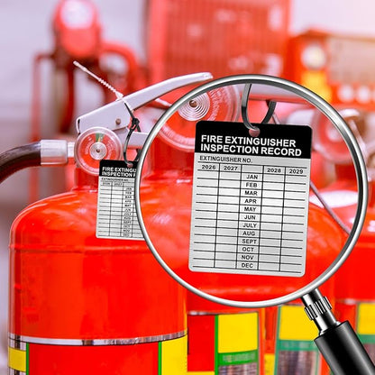 50 Sets Metal Inspection Tags Safety Inspection Tags Fire Extinguisher Inspection Sticker 2.2X3inch Fire Extinguisher Inspection Record Tag 2026-2029 with Handheld Hole Puncher for Indoor Outdoor (50)