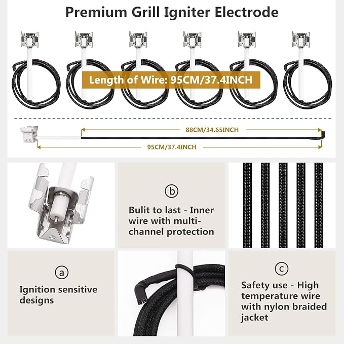 Criditpid Grill Replacement Parts for Nexgrill 6 Burner 720-0896B, 720-0896, 720-0896E, 720-0896C, 730-0896, Cast Iron Grill Grates, Heat Plates, Burners Tubes & Ignitors for Nexgrill Evolution Grills