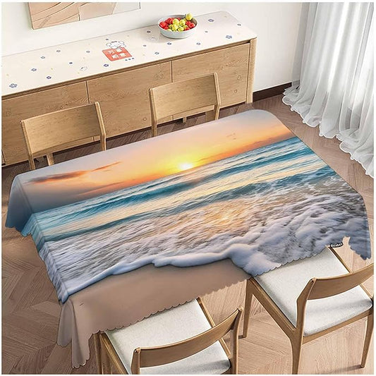 Sandy Beach Table Covers Paradise Ocean Beach Sunset Turquoise Heavy Weight Tablecloth Picnic Table Cloth for Kitchen Dinning Tabletop Outdoor BBQ Buffet Rectangle 52x70 Inch