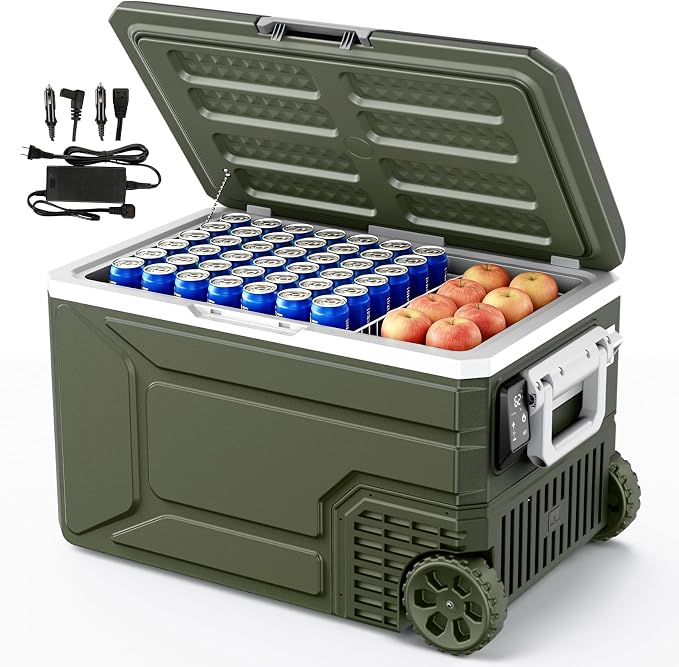Antarctic Star 12 Volt Refrigerator,68QT(64L) Electric Cooler, Portable Refrigerator Freezer -4℉~68℉,12V 24V DC 100 240V AC Car Fridge with Wheels&2 Baskets for Camping,Travel,RV,Car,GREEN