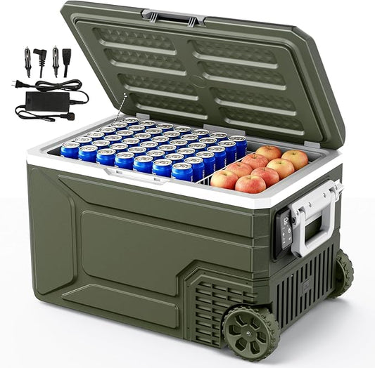 Antarctic Star 12 Volt Refrigerator,68QT(64L) Electric Cooler, Portable Refrigerator Freezer -4℉~68℉,12V 24V DC 100 240V AC Car Fridge with Wheels&2 Baskets for Camping,Travel,RV,Car,GREEN