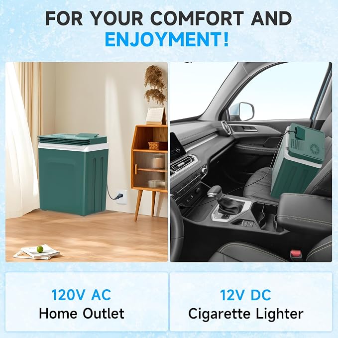 Electric Cooler & Warmer with Handle 26.5 Quart/25L Portable Thermoelectric Fridge for Vehicles & Trucks with 110V AC & 12V DC, 12V Car Cooler for Camping, Travel Army Green | Thermoelectric Fridge for Vehicles ,Small Electric cooler for Camping/Outdoo...