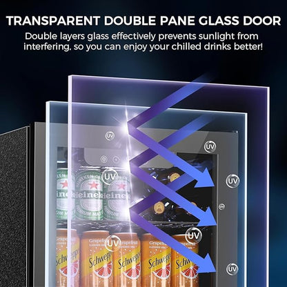 Electactic 1.7 Cu.ft Beverage Refrigerator Cooler, 68 Can Mini Fridge Glass Door with Adjustable Shelves, Digital Temperature Display, Freestanding Small Drink Fridge for Home, Office or Bar(Black)