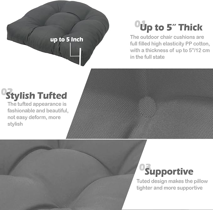 MTMR Outdoor Chair Cushions Set of 2, Patio Furniture Seat Pads, Waterproof | 2Pcs , waterproof cover, PP cotton, u-shaped, no-fading, thick patio seat pads for outdoor wicker furniture in yard, 19x19x4