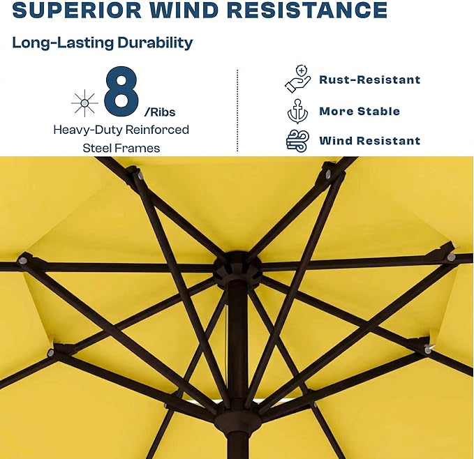 Patio Umbrella, 2 Tier Outdoor Table Umbrella, Large Vented Market Umbrellas with Push Button Tilt and Crank, 8 Sturdy Ribs for Backyard, Deck, Pool, UPF50+ UV Protection