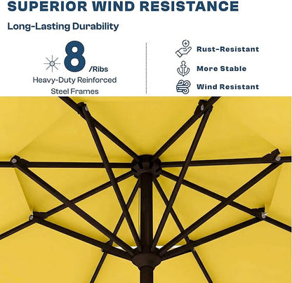 Patio Umbrella, 2 Tier Outdoor Table Umbrella, Large Vented Market Umbrellas with Push Button Tilt and Crank, 8 Sturdy Ribs for Backyard, Deck, Pool, UPF50+ UV Protection