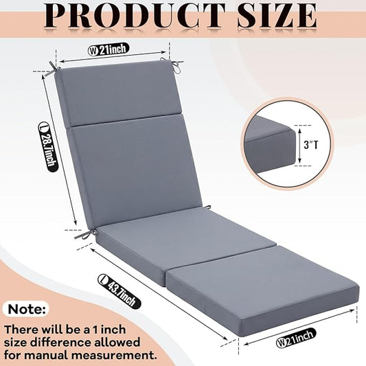 Patelai 2 Set Outdoor Chaise Lounge Cushions with Chair Covers, 70 x 21 x 3 Inch Waterproof Sun and Fade Resistant Thick Replacement Lounge Chair Cushions for Patio Poolside (Gray)