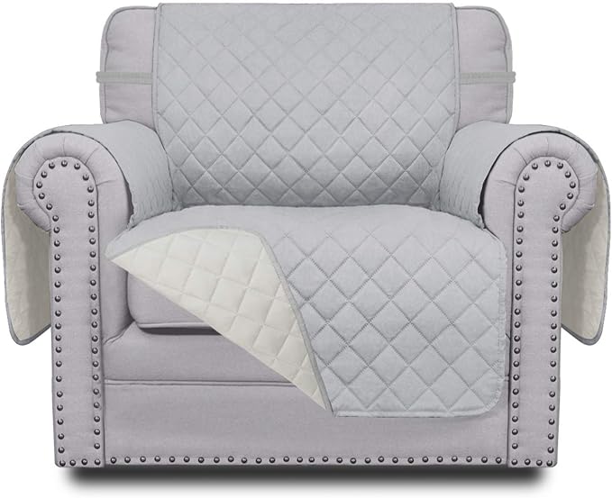 Easy-Going Chair Sofa Slipcover Reversible Sofa Cover Water Resistant Couch Cover Furniture Protector Cover with Elastic Straps for Pets Kids Children Dog Cat (Chair, Light Gray/Ivory) | Machine Washable Slipcover For Dogs, Water Resistant Furniture Ma...