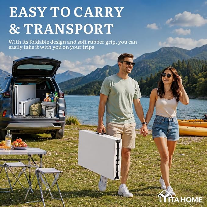 YITAHOME 6ft Folding Picnic Table with Benches | Heavy Duty 6 ft Picnic Tables for Outdoors, Portable Outdoor Table with Center Lock & Non-Slip Feet for Backyard, Camping