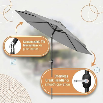 Greesum 9FT Outdoor Patio Umbrella, Table Umbrella for Yard, Market, Heavy-Duty Waterproof Pool Umbrella with 8 Sturdy Ribs, UV Protection for Beach, Deck, Garden, Backyard