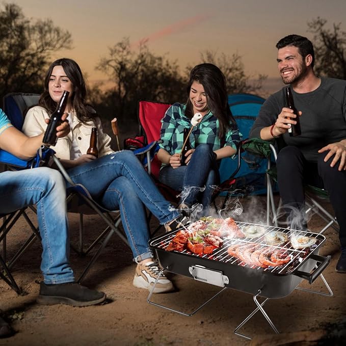 KOCASO Portable Barbecue Grill Tabletop Grill Folding Tabletop Smoker with Lid - Outdoor Camping Grill for Beach Parties and Travel Camping