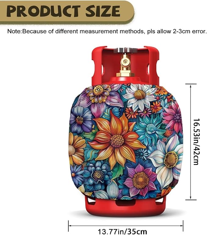 Flower 20 lb Dual Propane Tank Cover Protective Propane Tank Blanket for Grill, Travel Trailer RV, and Outdoor Use Windproof Weatherproof Gas Cover