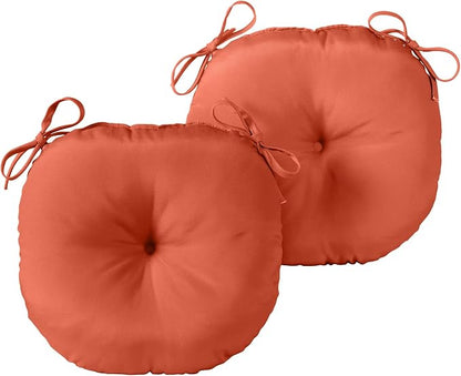 15 x 15 Round Bistro Chair Cushion, Reversible Patio Seat Cushion with Attached Ties, Polyester Fabric, Recycled Polyfiber Fill, Set of 2 - Rust