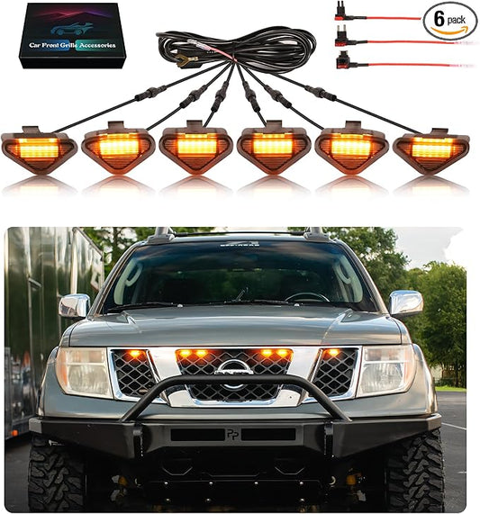 LED Grill Lights for Nissan Frontier & Pathfinder 2005-2008, 6PCS Amber | Factory Grille Slot Compatible; Clip-On Installation; IP68 Waterproof; Enhanced Night Visibility; Rugged Front-End Styling