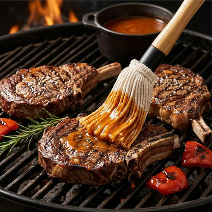 Eorbow 7 Pack Cast Iron Sauce Pot and BBQ Mop Brush Set, 13.5 OZ Small Basting Pot & Sauce Mop for Grilling, 2 Long Handle BBQ Mop with 4 Replacements, Barbecue Tool Set for Meat Smoker Stove