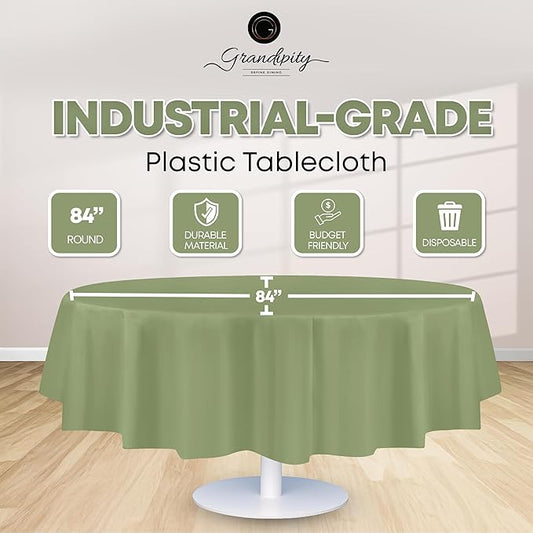Grandipity 12 Pack Premium Disposable Plastic Tablecloth 84 inch Round Table Cover - Sage Green