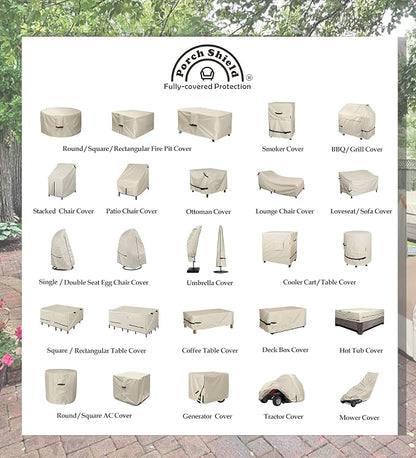 Porch Shield Patio Fire Pit Cover - Waterproof 600D Outdoor Rectangular Gas Fire Table Cover Deck Box Protector - 44 x 26 inch, Beige