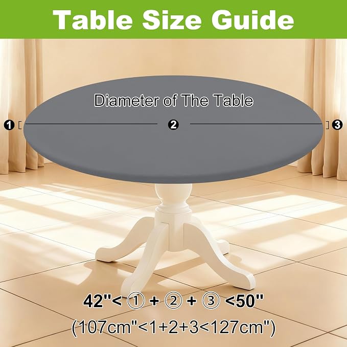 Smiry Round Spandex Tablecloth, Elastic Fitted Washable Tablecloths for 42"-50" Tables, Waterpoof Stretch Picnic Table Cover for Dining, Indoor and Outdoor, Grey