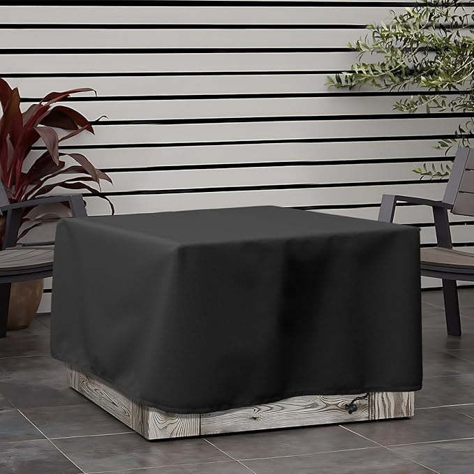 LBTING Fire Pit Cover, 40 inch Cover for 36-40 inch Square Firepit, Waterproof Windproof Dustproof UV-Resistant Heavy Duty Cover for Outdoor Patio Firepit Table - Black