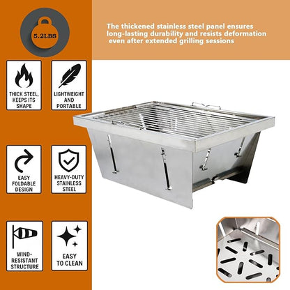 Barbecue Charcoal IGT Grill, Folding Stainless Steel Instant Setup Charcoal Grill For IGT Table, Portable BBQ Tool Kits For Outdoor Camping Hiking