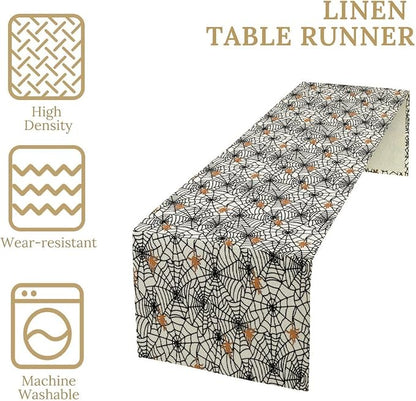 Web Spider Table Runner Classic Halloween Tabletop Decoration Fall Seasonal Kitchen Dinning Decor for Holiday Home Party Indoor Outdoor 13x90 Inch