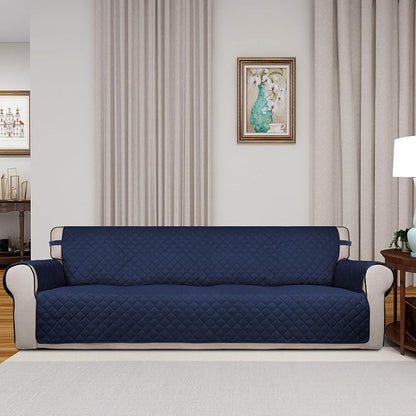 PureFit Reversible Quilted Couch Covers for Dogs Sofa Cover 4 Seater 88" | Navy/Ivory, Water Resistant Couch Protector, Washable Pet Couch Cover with Non Slip and Elastic Straps For Kids