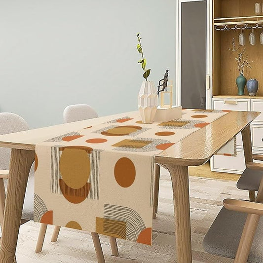 Mid Century Moon Sun Table Runner, Aesthetic Abstract Geometric Shapes Creative Minimalist Bohemian Modern Design Dinner Runner for Home Kitchen Dining Table Decoration 13"x90"