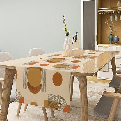 Mid Century Moon Sun Table Runner, Aesthetic Abstract Geometric Shapes Creative Minimalist Bohemian Modern Design Dinner Runner for Home Kitchen Dining Table Decoration 13"x120"