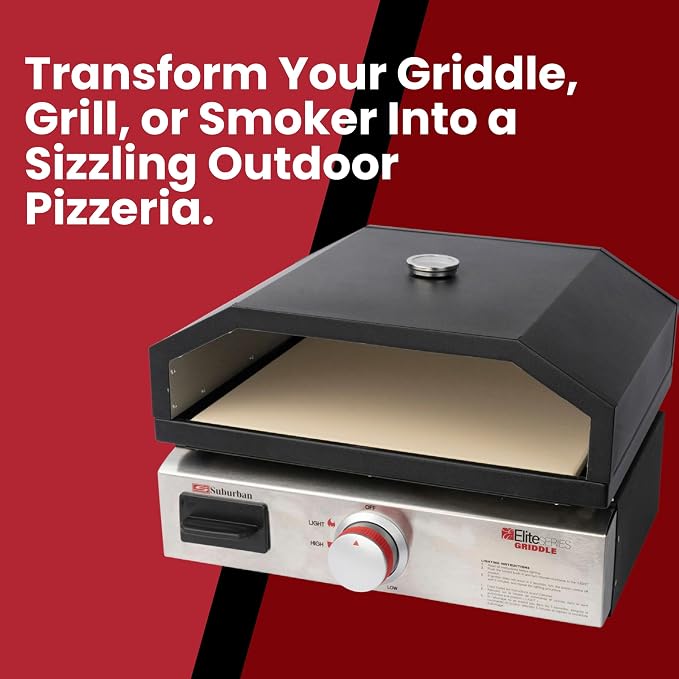 Suburban Pizza Oven, Fits on Suburban 18” Griddle – Anti Rust, Lightweight, Easy-to-use RV Pizza Oven, Black (‎3082A) | Universal outdoor oven with pizza stone & carry bag; integrated thermometer; 15-min preheat; anti-rust; lightweight