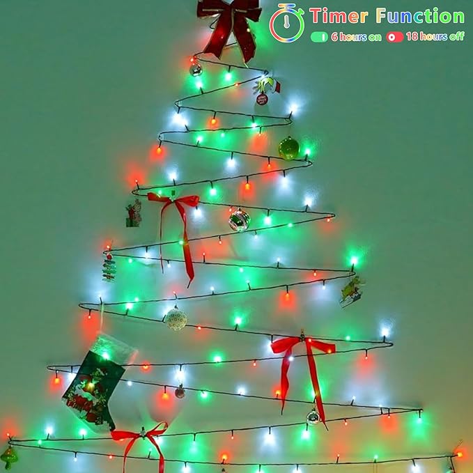 YEGUO 165ft 500 LED String Lights Outdoor Waterproof, 8 Modes Red White and Green Christmas Lights Plug in, Green Wire Twinkle Tree Lights Indoor with Timer Memory