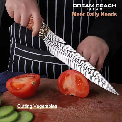 Dream Reach Feather Viking Knife – Hand-Forged Boning Knife with Sheath, 7" High Carbon Steel Butcher Tool for Meat Cutting, Camping BBQ Christmas Gifts for Men Women