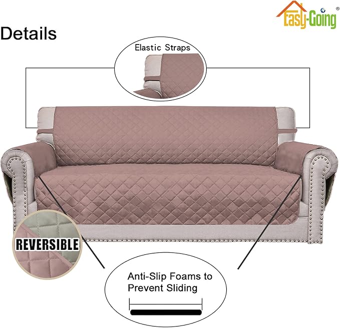 Easy-Going Reversible Couch Cover, Oversized Chair, Pink/Beige | Machine Washable Slipcover For Dogs, Water Resistant Furniture Mat For Living Room, Non-Slip Sofa Cover, Pet Friendly