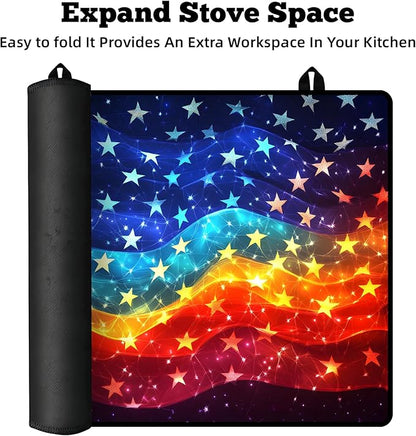 Multi-Design Stove Cover for Glass/Electric Stoves - 3-in-1 Heat-Resistant Protector Mat, Non-Slip Drying Rack 28"x20" (Star Ocean)