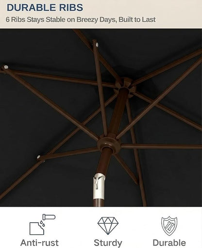 6.5x10FT Patio Umbrella, Outdoor Umbrella with Push Button Tilt and Crank, 8 Sturdy Ribs, UV Protection & Waterproof Market Umbrella for Pool, Backyard, Beach,Deck (Black)