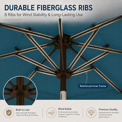 10ft Patio Umbrella, 3-Tier Vented Outdoor Table Umbrella with 8 Sturdy Fiberglass Ribs, Windproof Market Umbrella with Push Button Tilt and Crank, UV Protection for Deck, Pool, Lake Blue