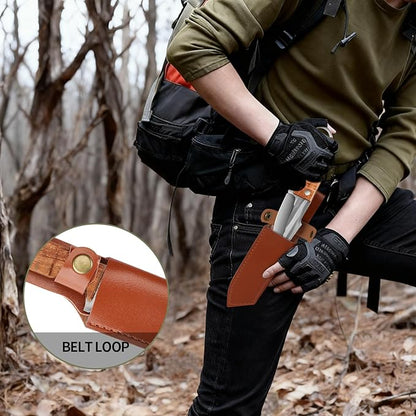 Plys Fixed Blade Hunting Knives Ergonomic Full Tang Camping Knife Rosewood Handle Multi-Tool Tactical Bushcraft Knife for Kitchen, Hiking, EDC Belt Carry, Lightweight Outdoor Survival Gear