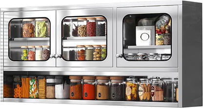 ZZV Kitchen Wall Cabinet, Stainless Steel Wall Mounted Cabinet with Adjustable Shelves, Industrial Wall Storage Cabinet for Garage, Warehouse, No Assembly Required, 11.82D x 59.06W x 27.56H in
