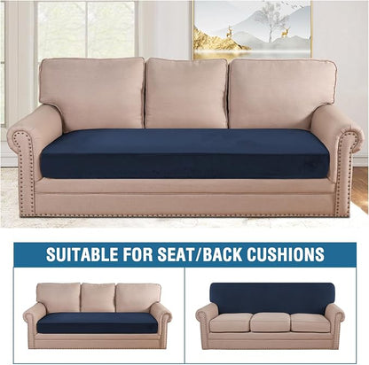 H.VERSAILTEX Velvet Stretch Individual Couch Cushion Cover Plush Cushion Slipcover for Loveseat Sofa Cushion Furniture Protector Seat Cushion Sofa Cover (1 Piece Sofa Cushion Cover, Navy)