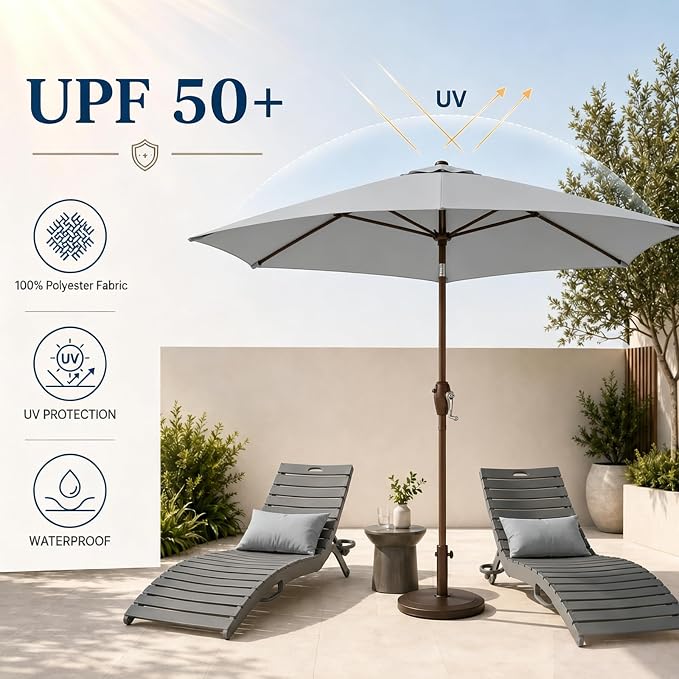 7.5ft Patio Umbrella, Outdoor Table Market Umbrella with Smooth Crank Lift, 6 Windproof Fiberglass Ribs, UPF50+ UV Protection for Deck, Pool, Garden and Backyard